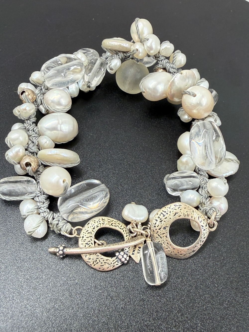 Silpada Pearl & Clear Bead Multi-Strand Toggle Bracelet